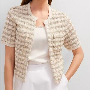 Ann Taylor Cream and Tan simmery Checkered Cardigan new sz LP